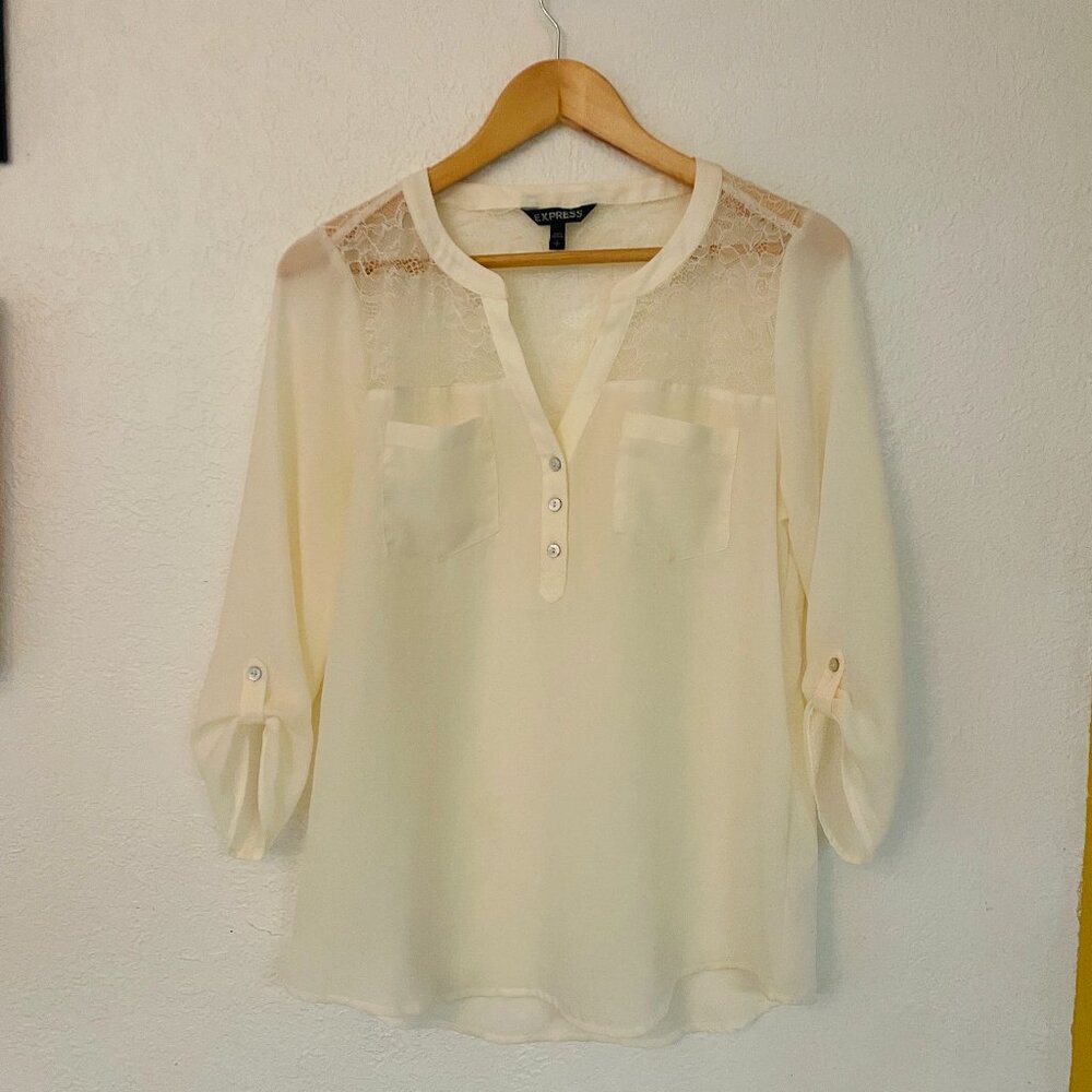 Express Feminine Lace Detail Blouse, Size Small